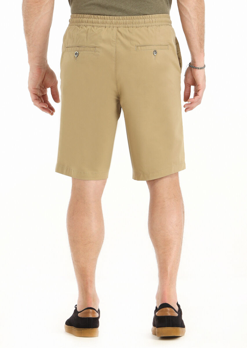 Deve Tüyü Düz Dokuma Regular Fit Casual Pamuk Karışımlı Bermuda - 4