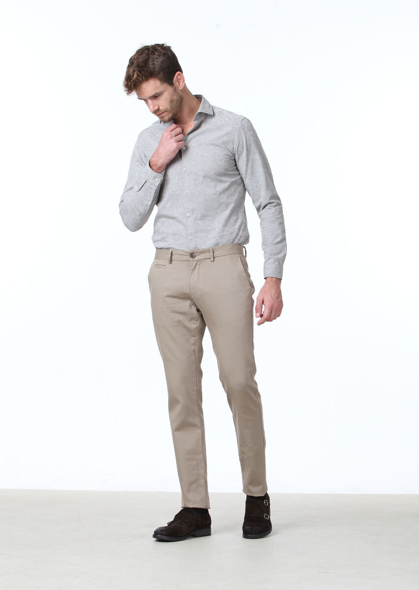 Deve Tüyü Düz Dokuma Regular Fit Casual Pamuk Karışımlı Pantolon - 2