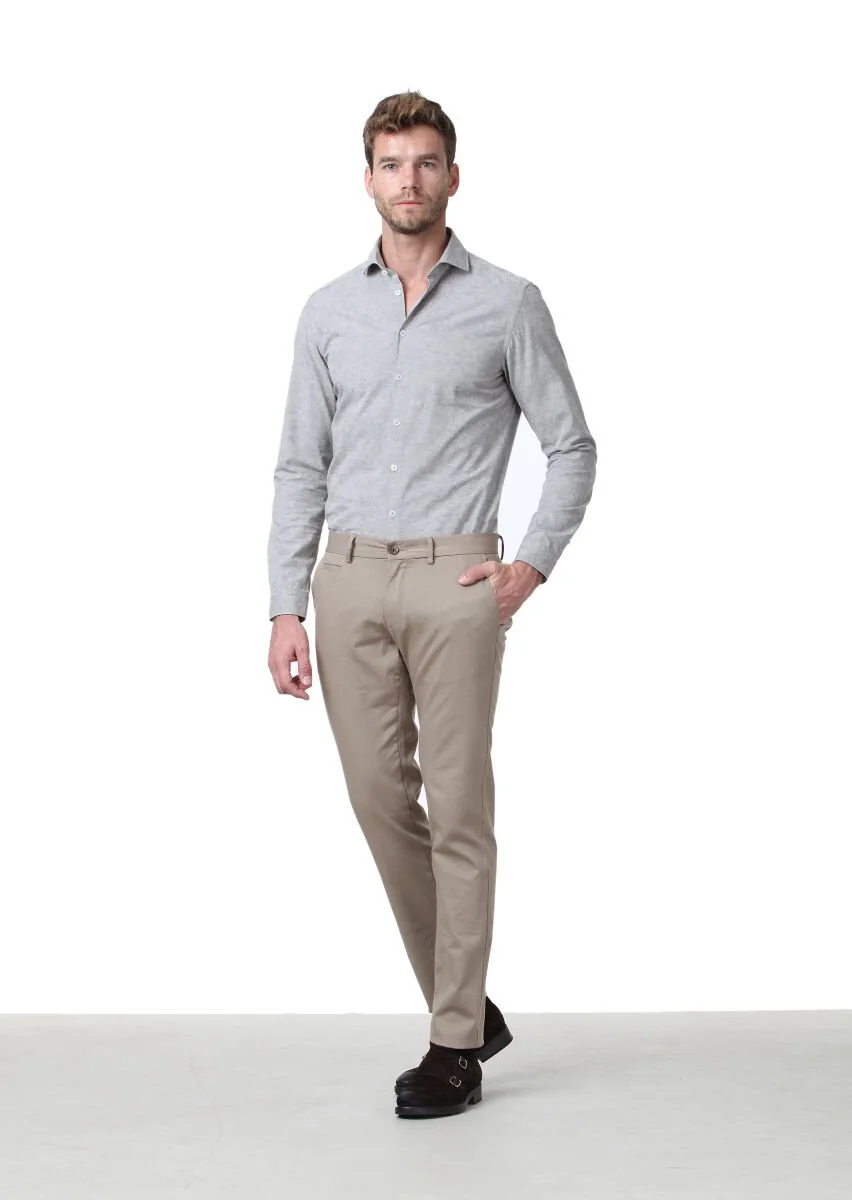 Deve Tüyü Düz Dokuma Regular Fit Casual Pamuk Karışımlı Pantolon - 1