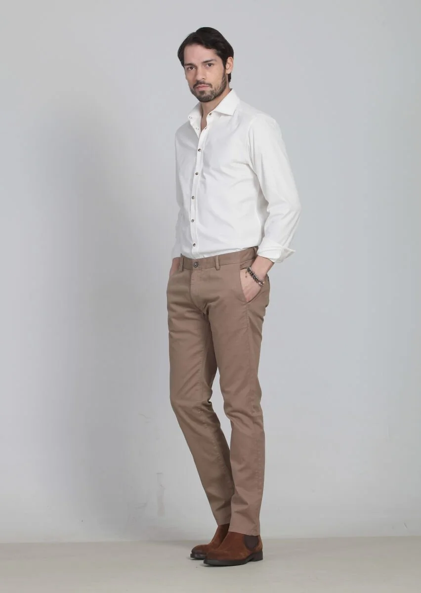 Deve Tüyü Düz Dokuma Regular Fit Casual Pamuk Karışımlı Pantolon - 3