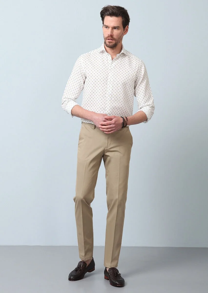 Deve Tüyü Düz Dokuma Regular Fit Smart Casual Pamuk Karışımlı Pantolon - 2