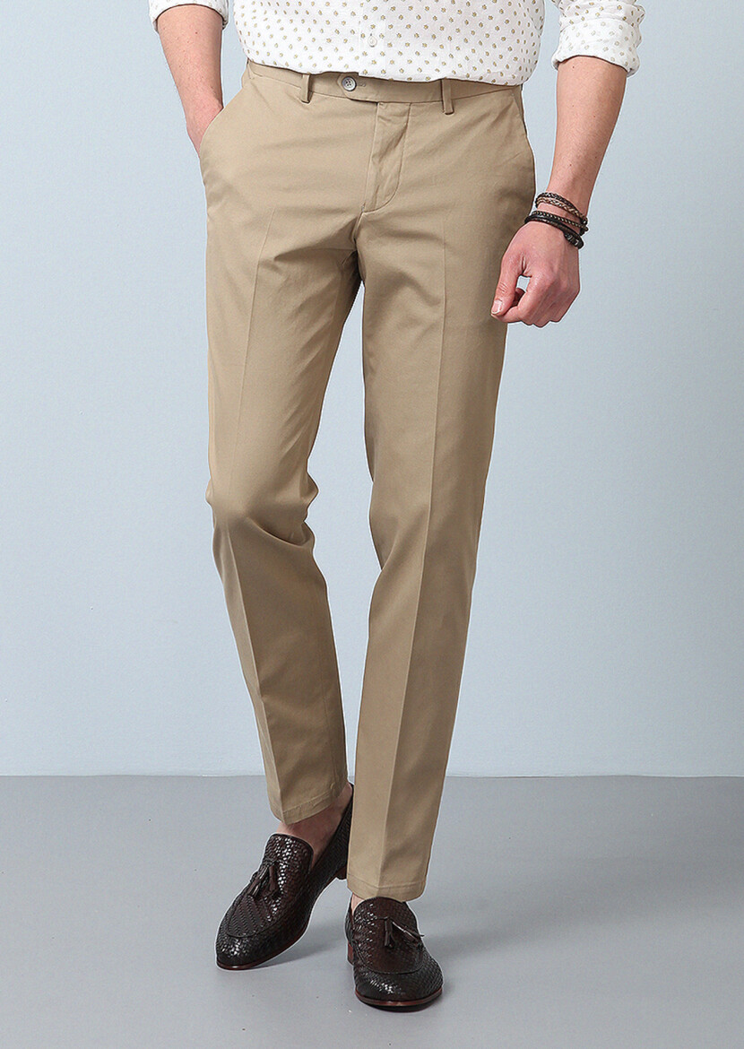 Deve Tüyü Düz Dokuma Regular Fit Smart Casual Pamuk Karışımlı Pantolon 