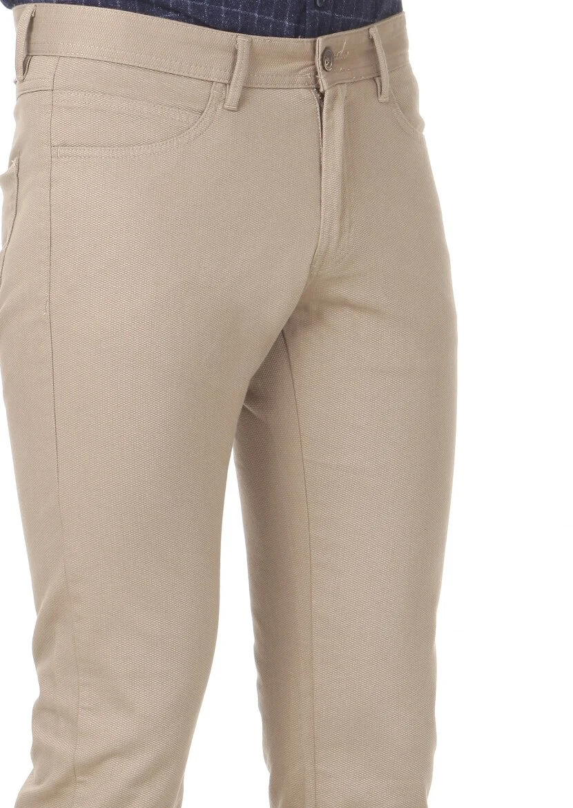 Deve Tüyü Düz Dokuma Slim Fit Casual Pamuk Karışımlı Pantolon - 3