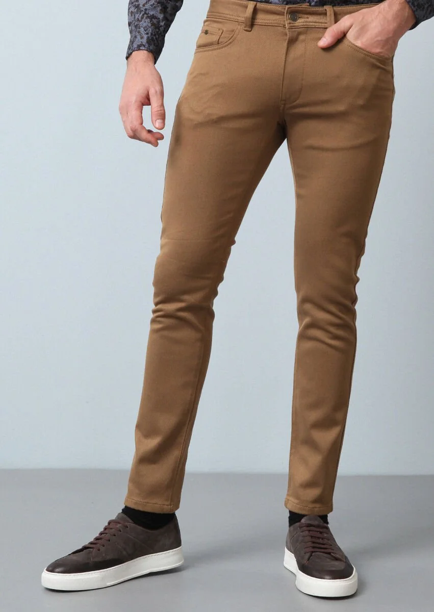 Deve Tüyü Düz Dokuma Slim Fit Casual Pamuk Karışımlı Pantolon - 2