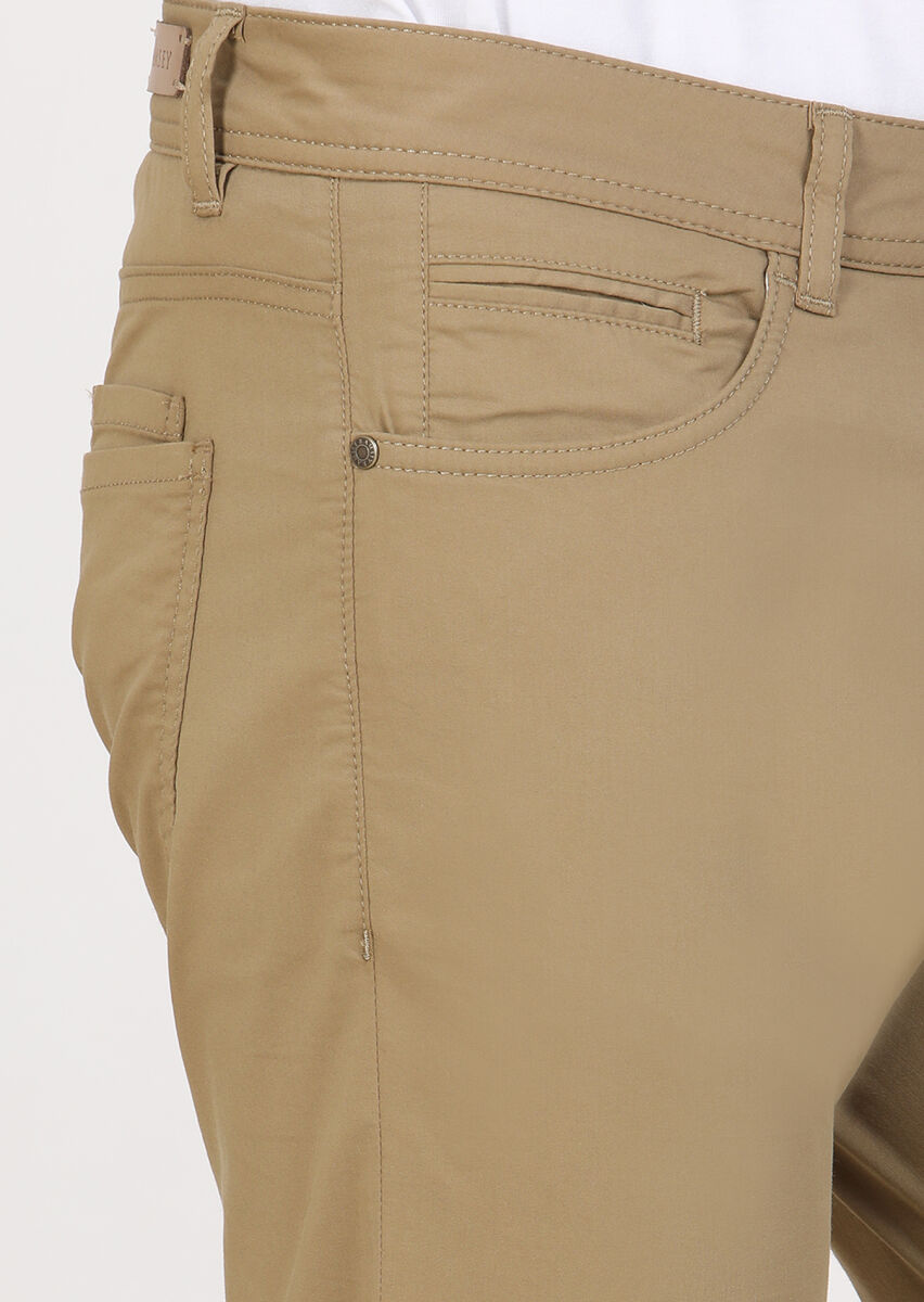 Deve Tüyü Düz Dokuma Slim Fit Casual Pamuk Karışımlı Pantolon - 2