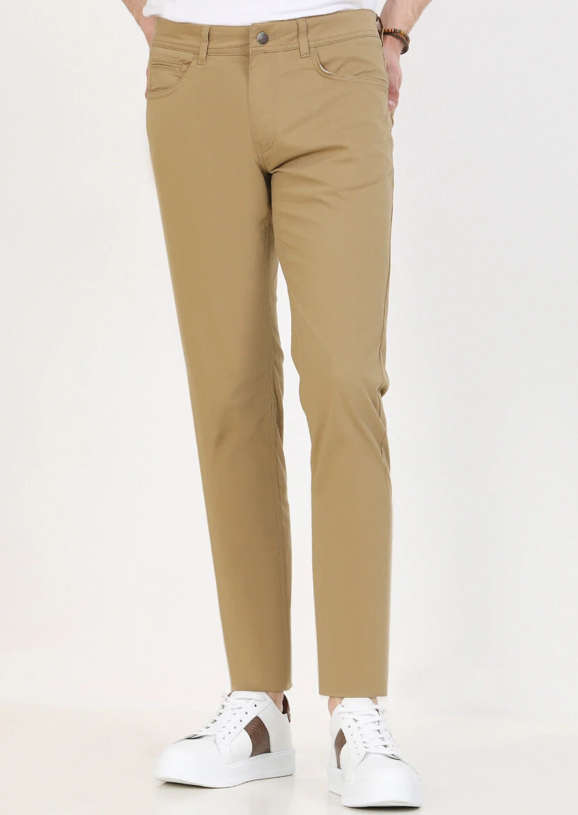 Deve Tüyü Düz Dokuma Slim Fit Casual Pamuk Karışımlı Pantolon 