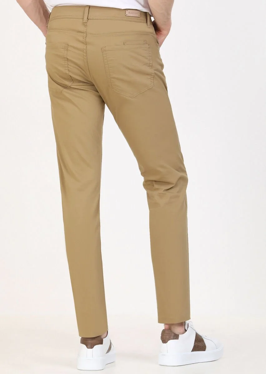Deve Tüyü Düz Dokuma Slim Fit Casual Pamuk Karışımlı Pantolon - 5