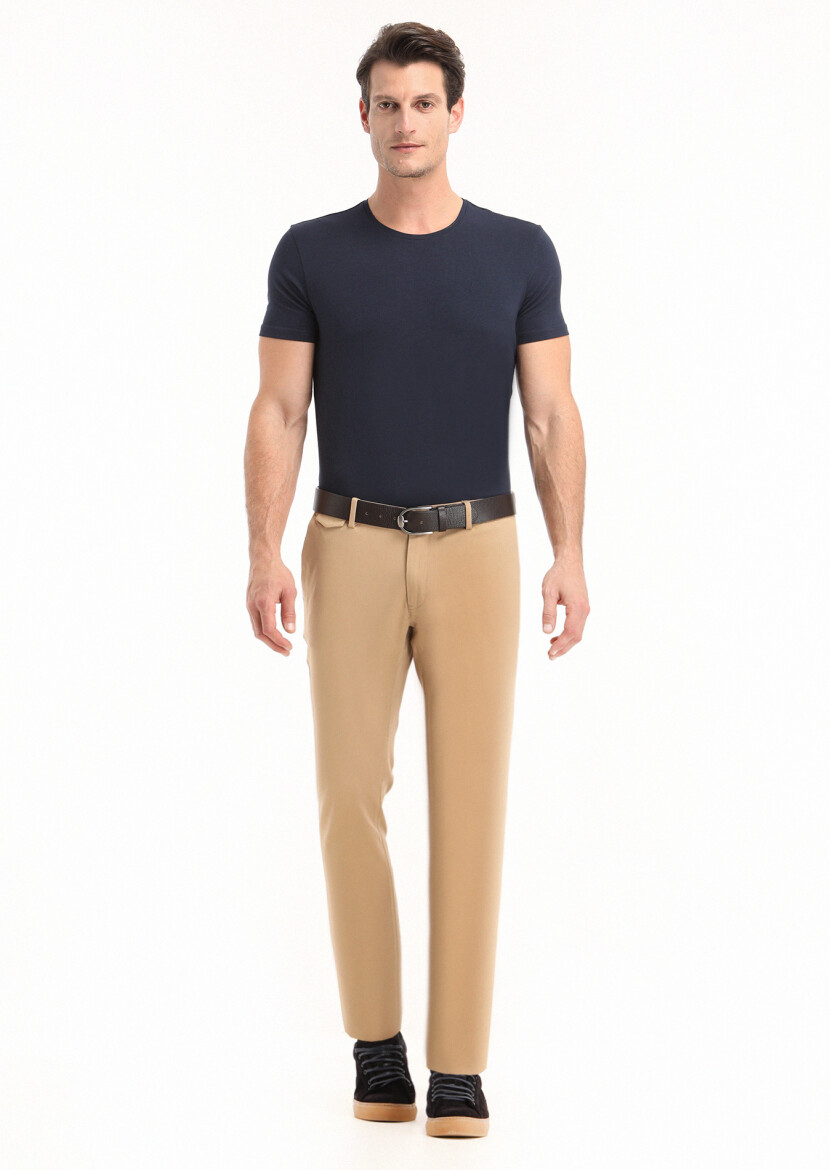 Deve Tüyü Düz Dokuma Slim Fit Casual Pamuk Karışımlı Pantolon - 1