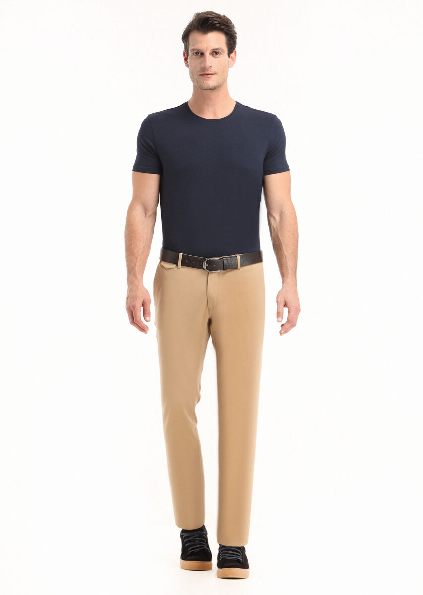 Deve Tüyü Düz Dokuma Slim Fit Casual Pamuk Karışımlı Pantolon - 1