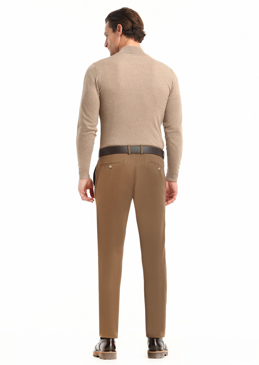 Deve Tüyü Düz Dokuma Slim Fit Casual Pamuk Karışımlı Pantolon - 3