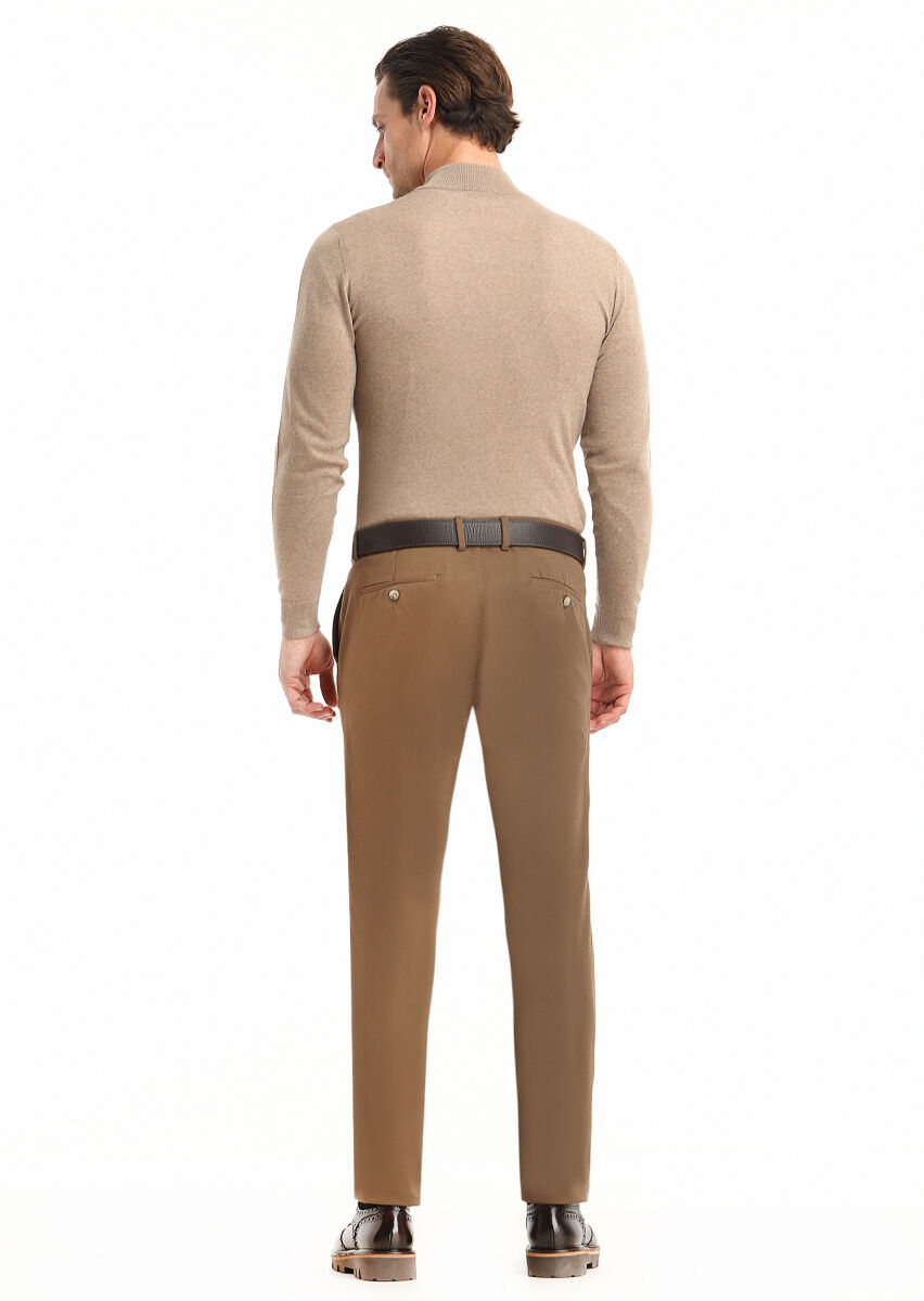 Deve Tüyü Düz Dokuma Slim Fit Casual Pamuk Karışımlı Pantolon - 3