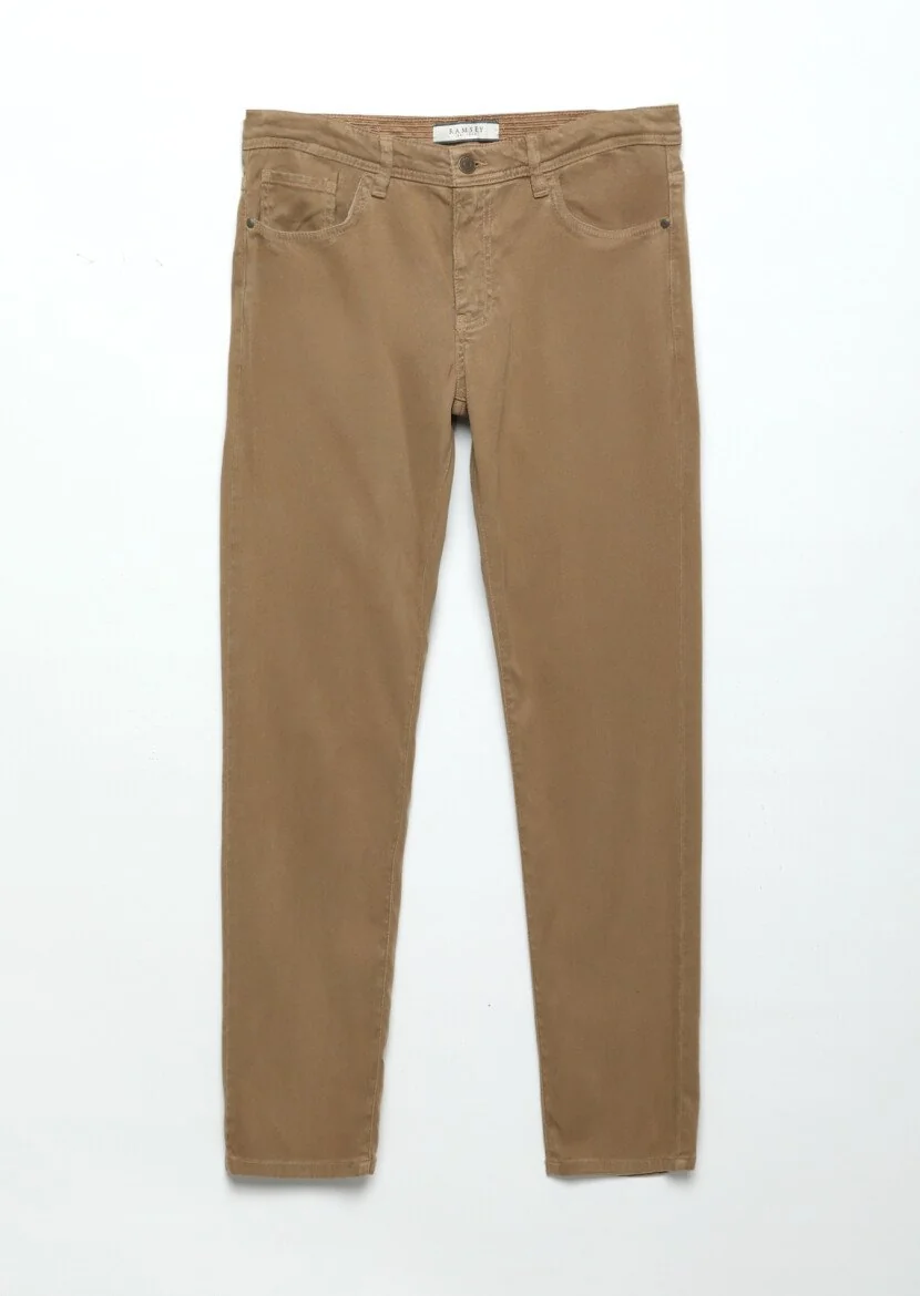 Deve Tüyü Düz Dokuma Slim Fit Casual Pamuk Karışımlı Pantolon - 5