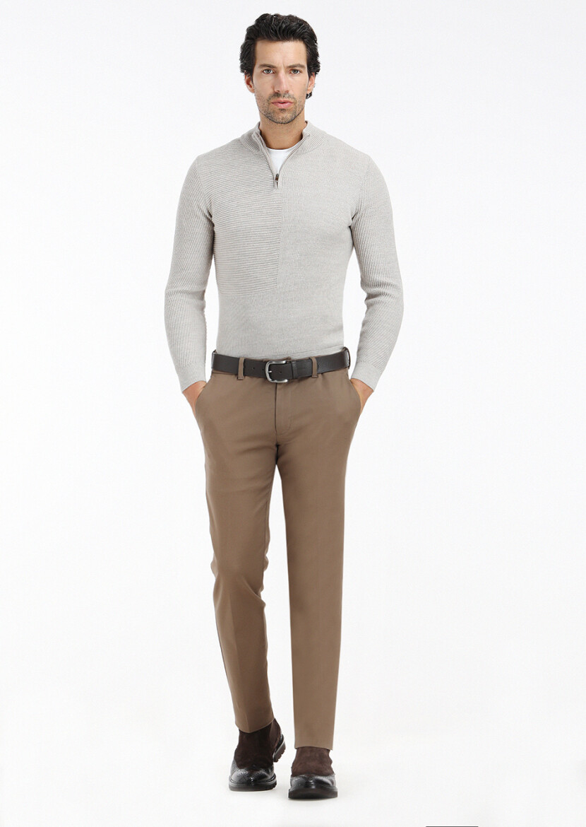 Deve Tüyü Düz Dokuma Slim Fit Casual Pantolon - 1