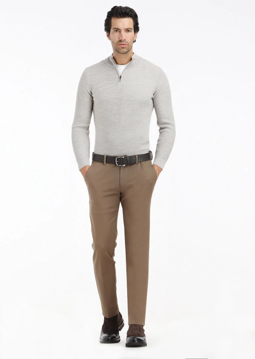 Deve Tüyü Düz Dokuma Slim Fit Casual Pantolon - 1
