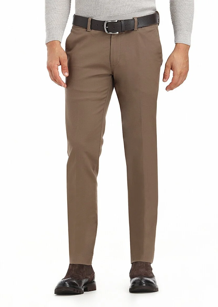 Deve Tüyü Düz Dokuma Slim Fit Casual Pantolon - 2