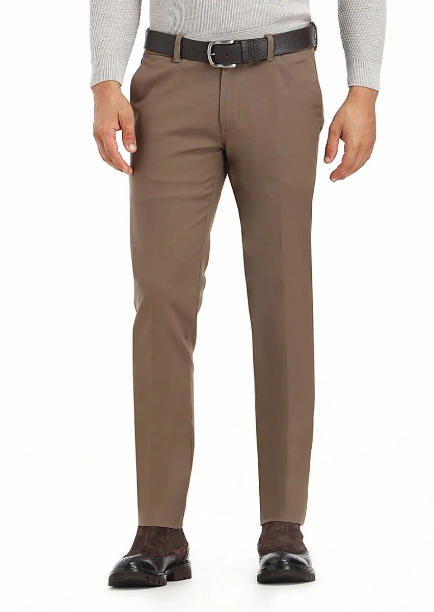 Deve Tüyü Düz Dokuma Slim Fit Casual Pantolon - 2