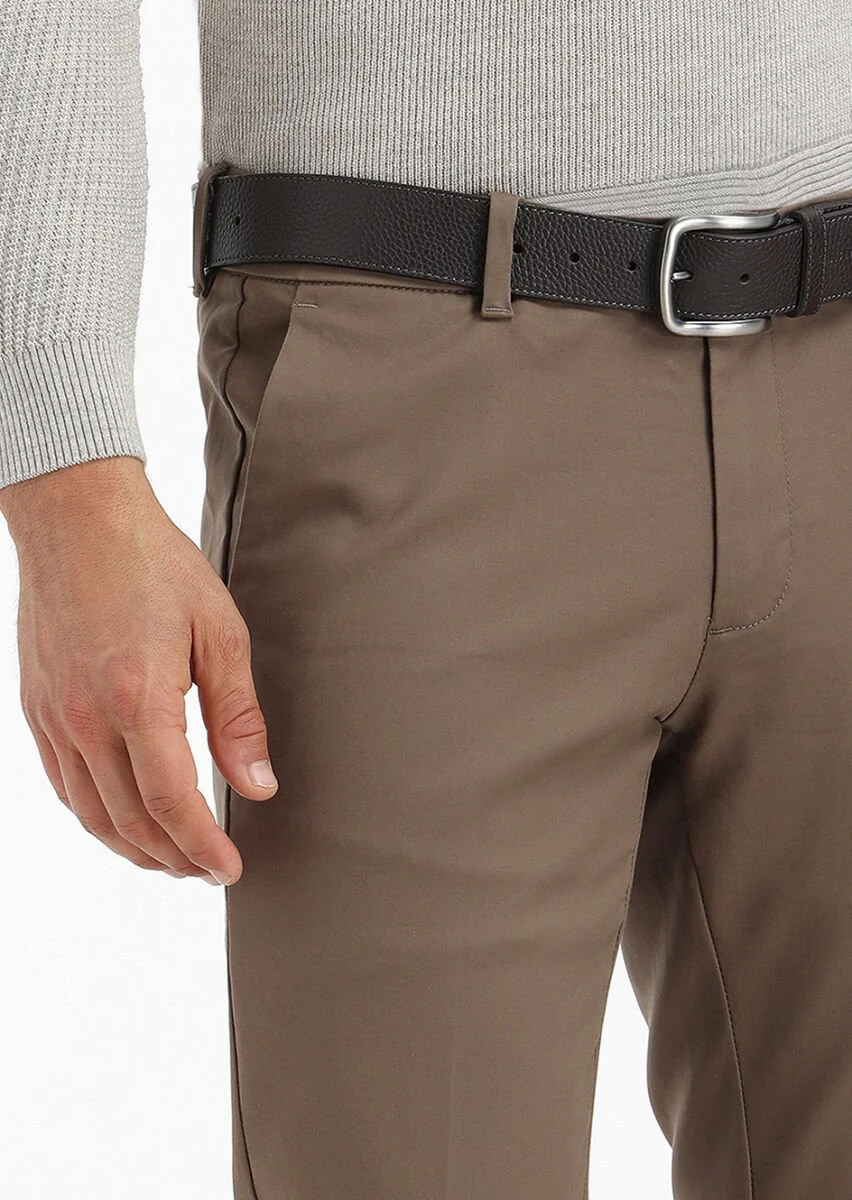 Deve Tüyü Düz Dokuma Slim Fit Casual Pantolon - 3