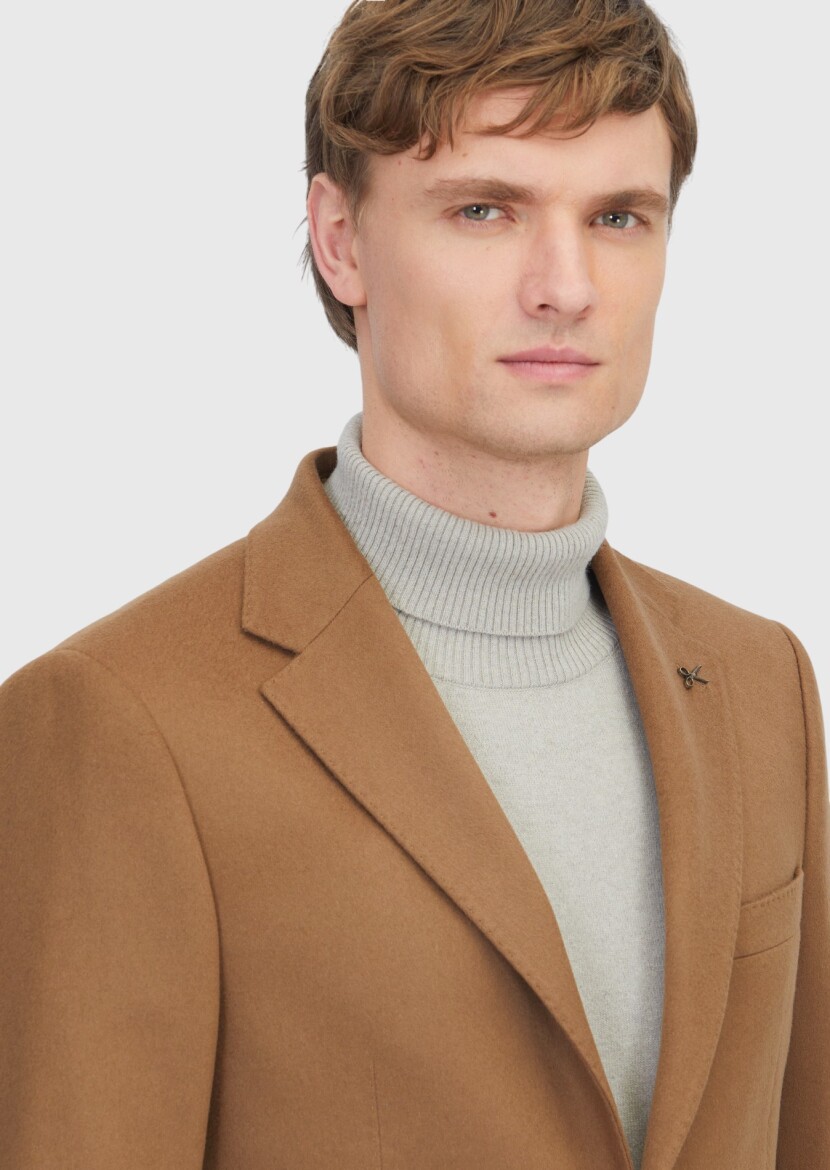 Deve Tüyü Düz Regular Fit %100 Kaşmir Ceket - 4