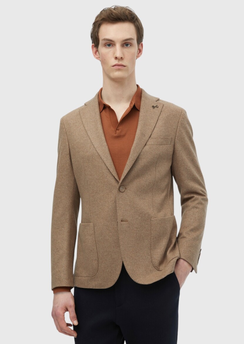 Deve Tüyü Düz Shirt Shoulder Slim Fit %100 Pamuk Ceket - RAMSEY