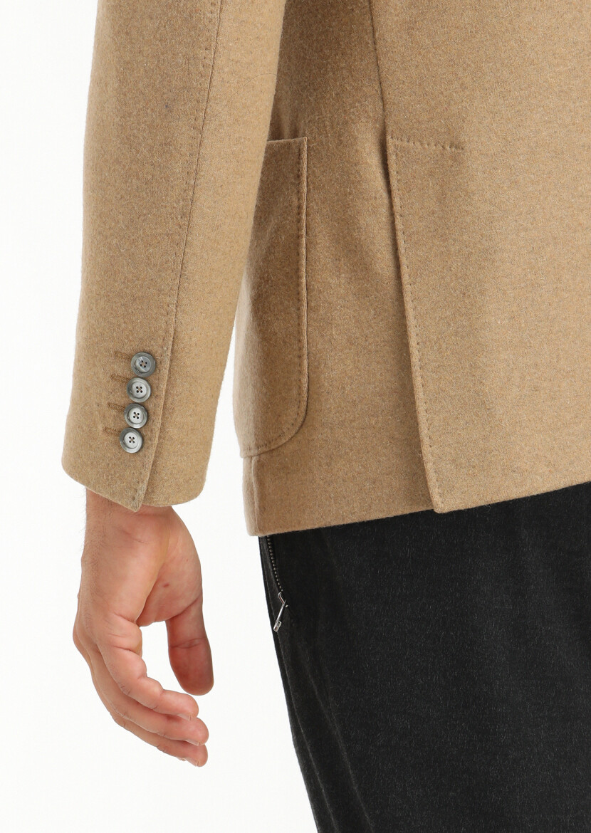 Deve Tüyü Düz Shirt Shoulder Slim Fit Yün Karışımlı Örme Ceket - 5