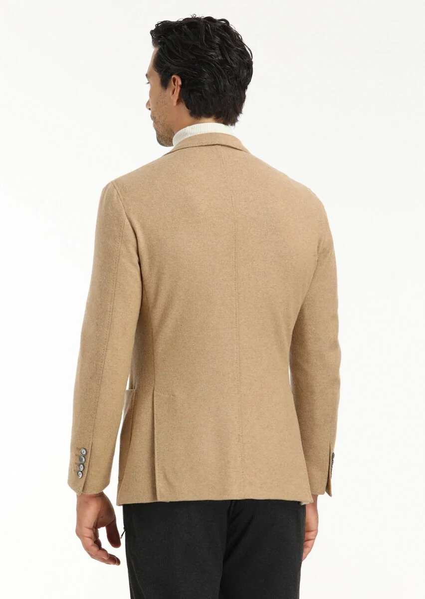 Deve Tüyü Düz Shirt Shoulder Slim Fit Yün Karışımlı Örme Ceket - 6