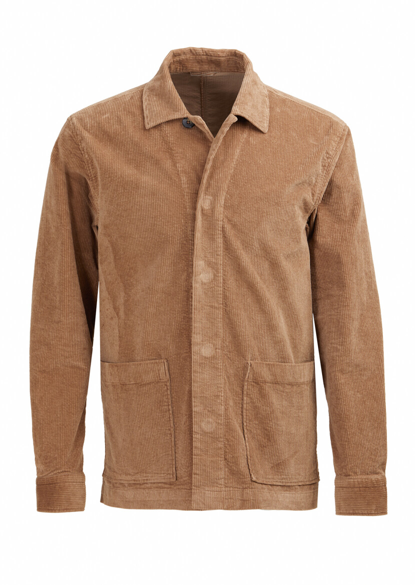 Deve Tüyü Fitilli Regular Fit Uzun Dokuma Kadife Pamuk Karışımlı Overshırt - 1