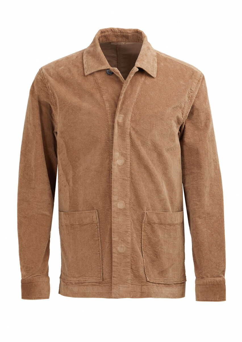 Deve Tüyü Fitilli Regular Fit Uzun Dokuma Kadife Pamuk Karışımlı Overshırt - 1