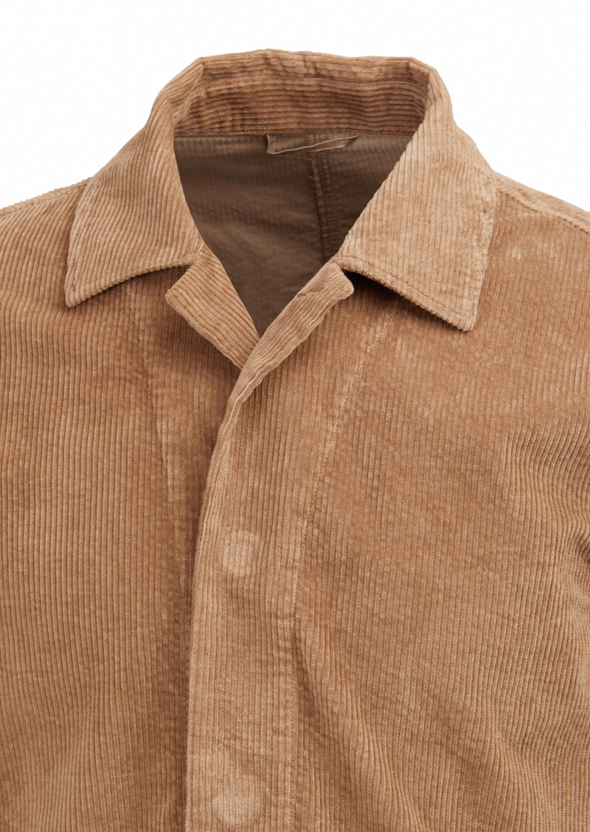 Deve Tüyü Fitilli Regular Fit Uzun Dokuma Kadife Pamuk Karışımlı Overshırt 