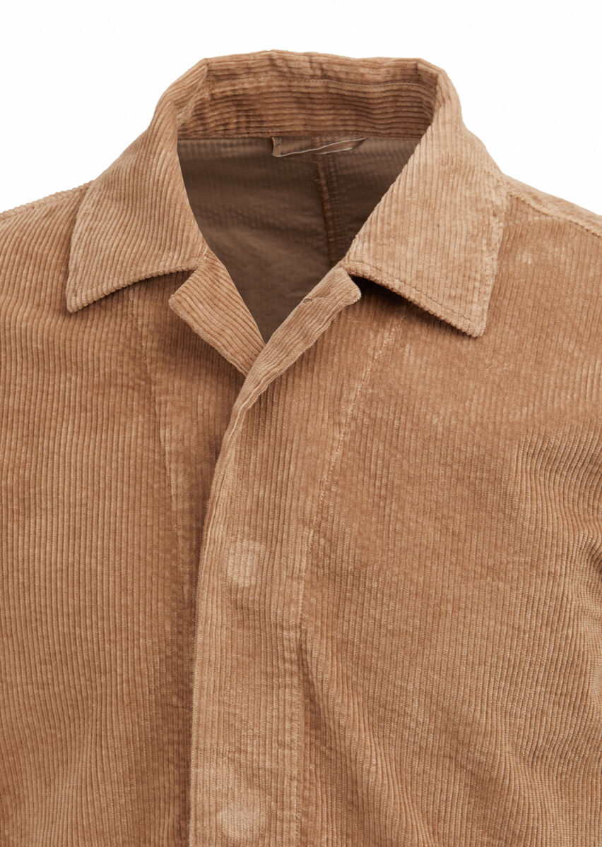 Deve Tüyü Fitilli Regular Fit Uzun Dokuma Kadife Pamuk Karışımlı Overshırt - 2