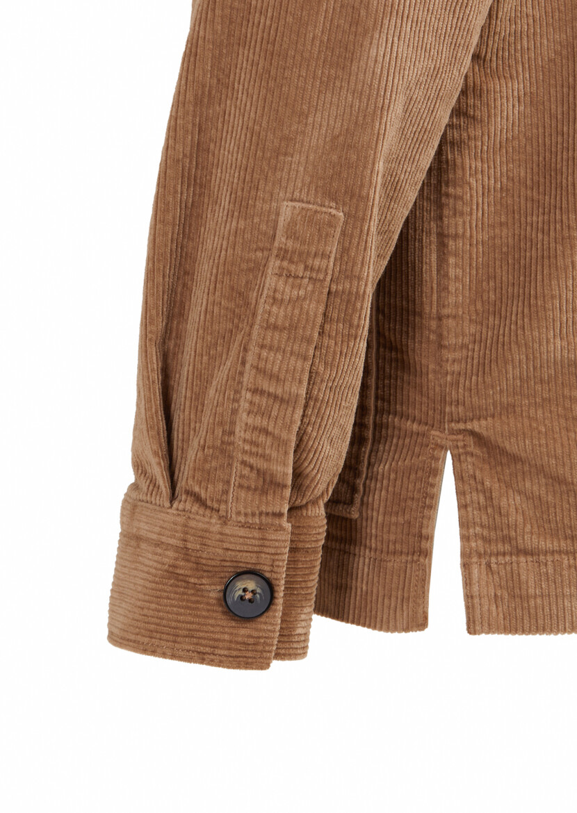 Deve Tüyü Fitilli Regular Fit Uzun Dokuma Kadife Pamuk Karışımlı Overshırt - 4