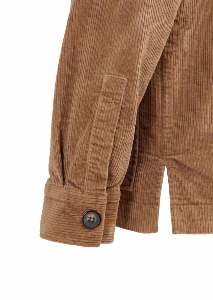 Deve Tüyü Fitilli Regular Fit Uzun Dokuma Kadife Pamuk Karışımlı Overshırt - 4