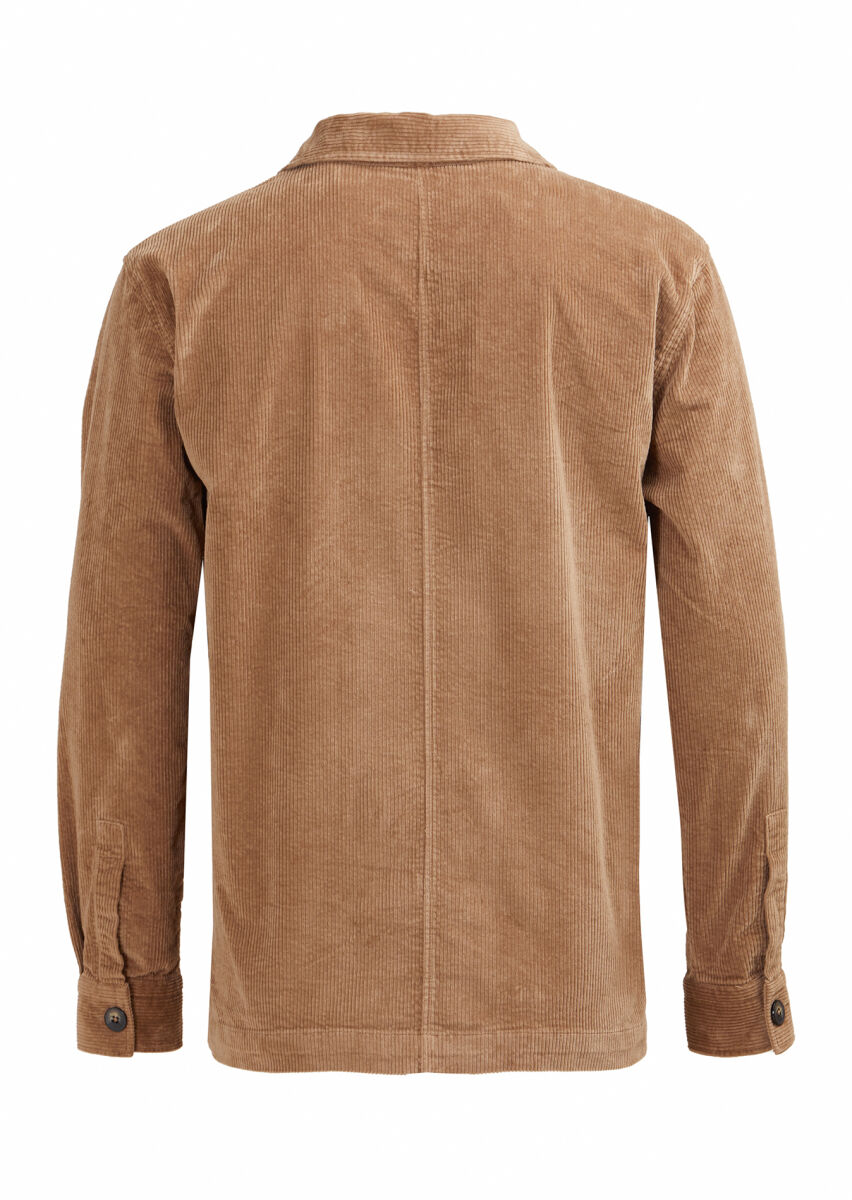 Deve Tüyü Fitilli Regular Fit Uzun Dokuma Kadife Pamuk Karışımlı Overshırt - 5