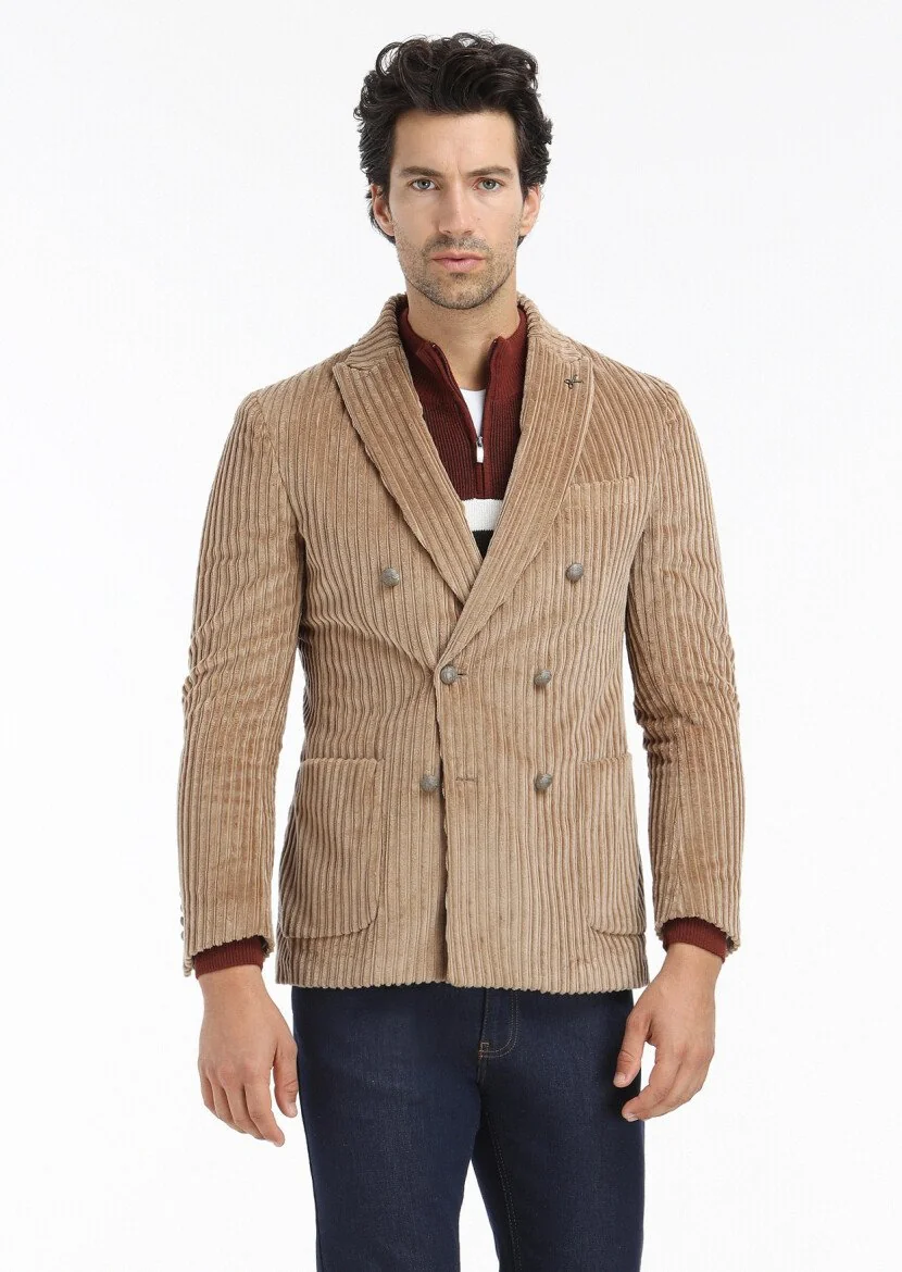 Deve Tüyü Fitilli Shirt Shoulder Slim Fit %100 Pamuk Ceket - 4