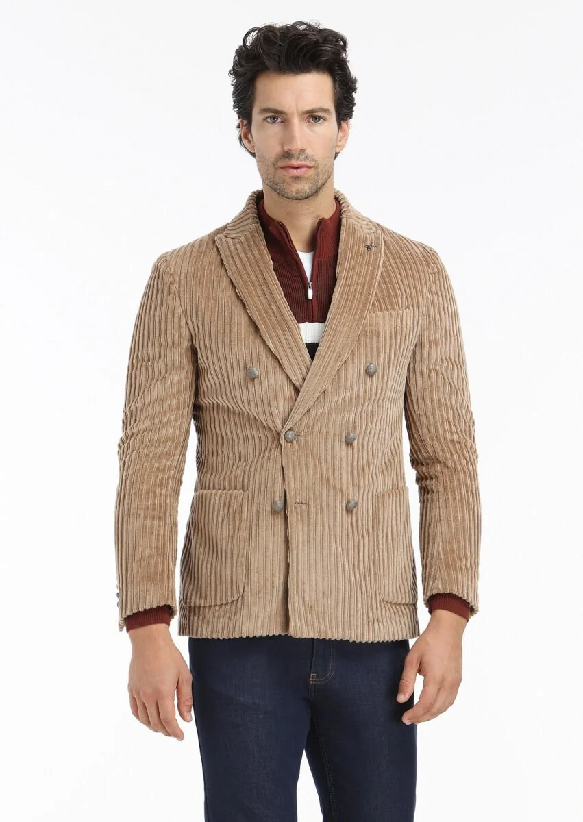 Deve Tüyü Fitilli Shirt Shoulder Slim Fit %100 Pamuk Ceket - 4