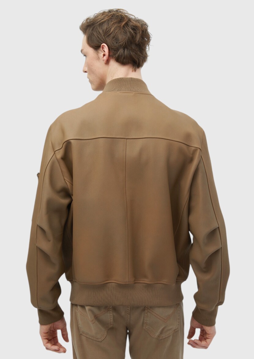 Deve Tüyü Regular Fit Dik Yaka Casual Süet Deri Mont - 7