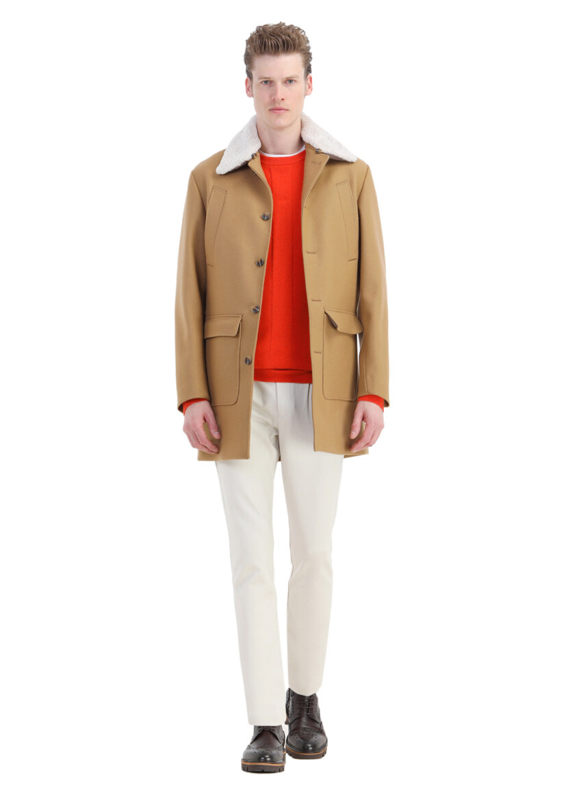 Deve Tüyü Regular Fit Gömlek Yaka Casual Dokuma Palto - 2