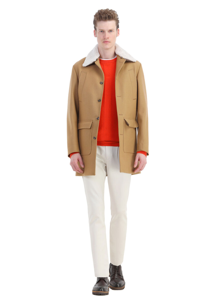 Deve Tüyü Regular Fit Gömlek Yaka Casual Dokuma Palto - 2