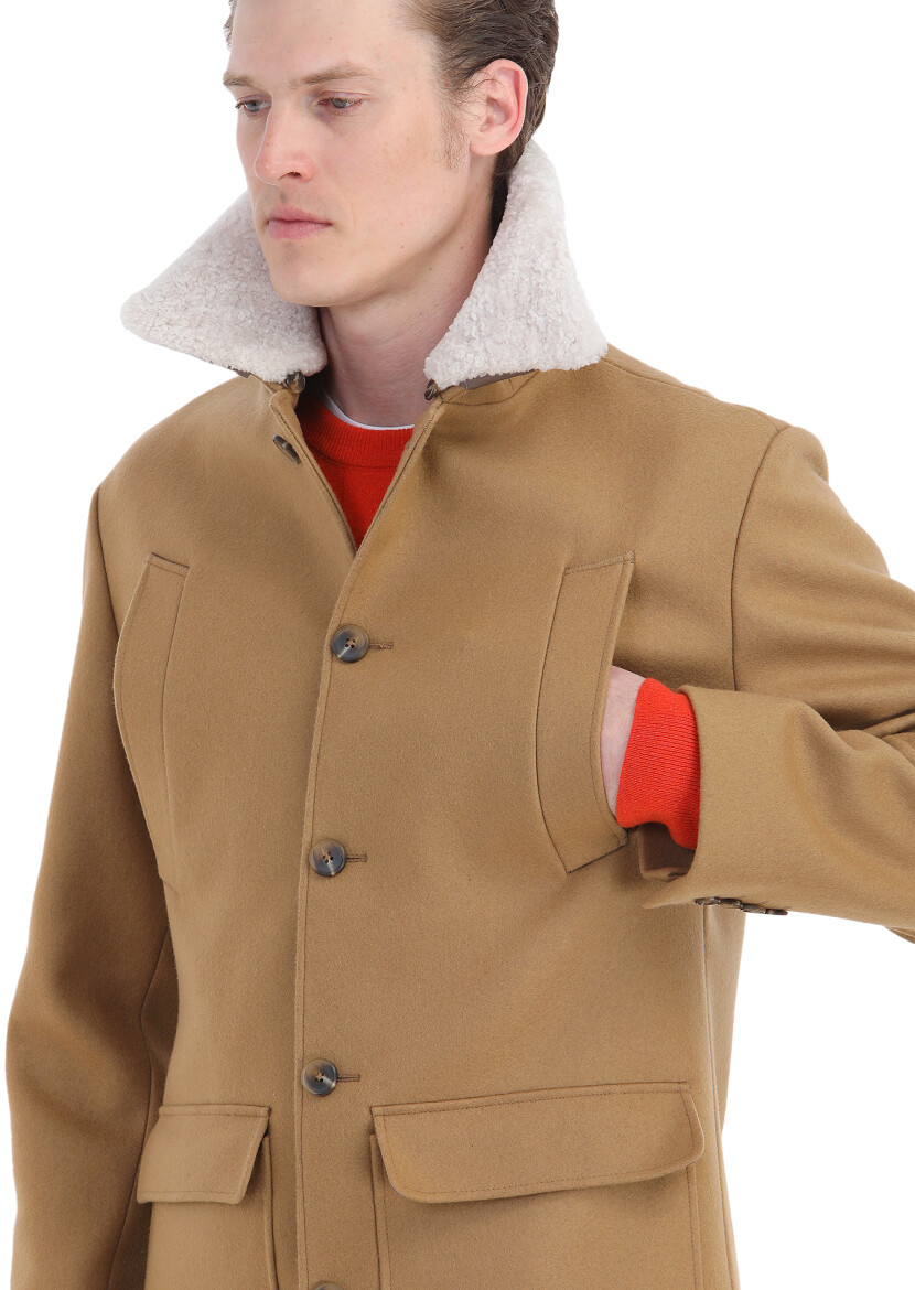 Deve Tüyü Regular Fit Gömlek Yaka Casual Dokuma Palto - 4