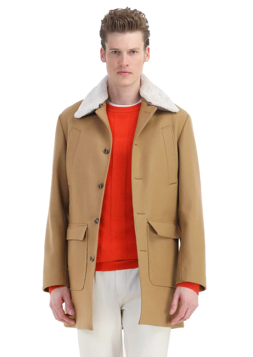 Deve Tüyü Regular Fit Gömlek Yaka Casual Dokuma Palto - 1