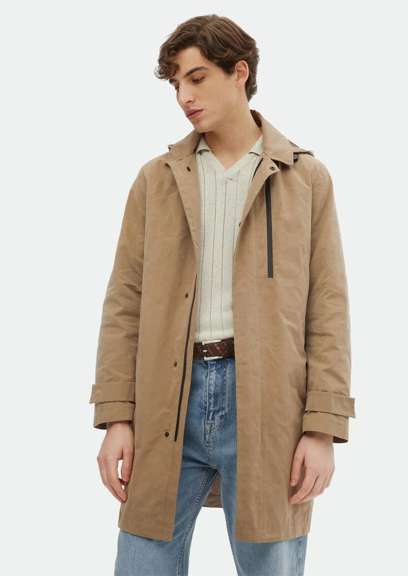 Deve Tüyü Regular Fit Gömlek Yaka Casual Dokuma Pardesü - 1