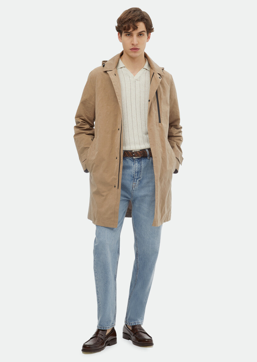 Deve Tüyü Regular Fit Gömlek Yaka Casual Dokuma Pardösü - 2