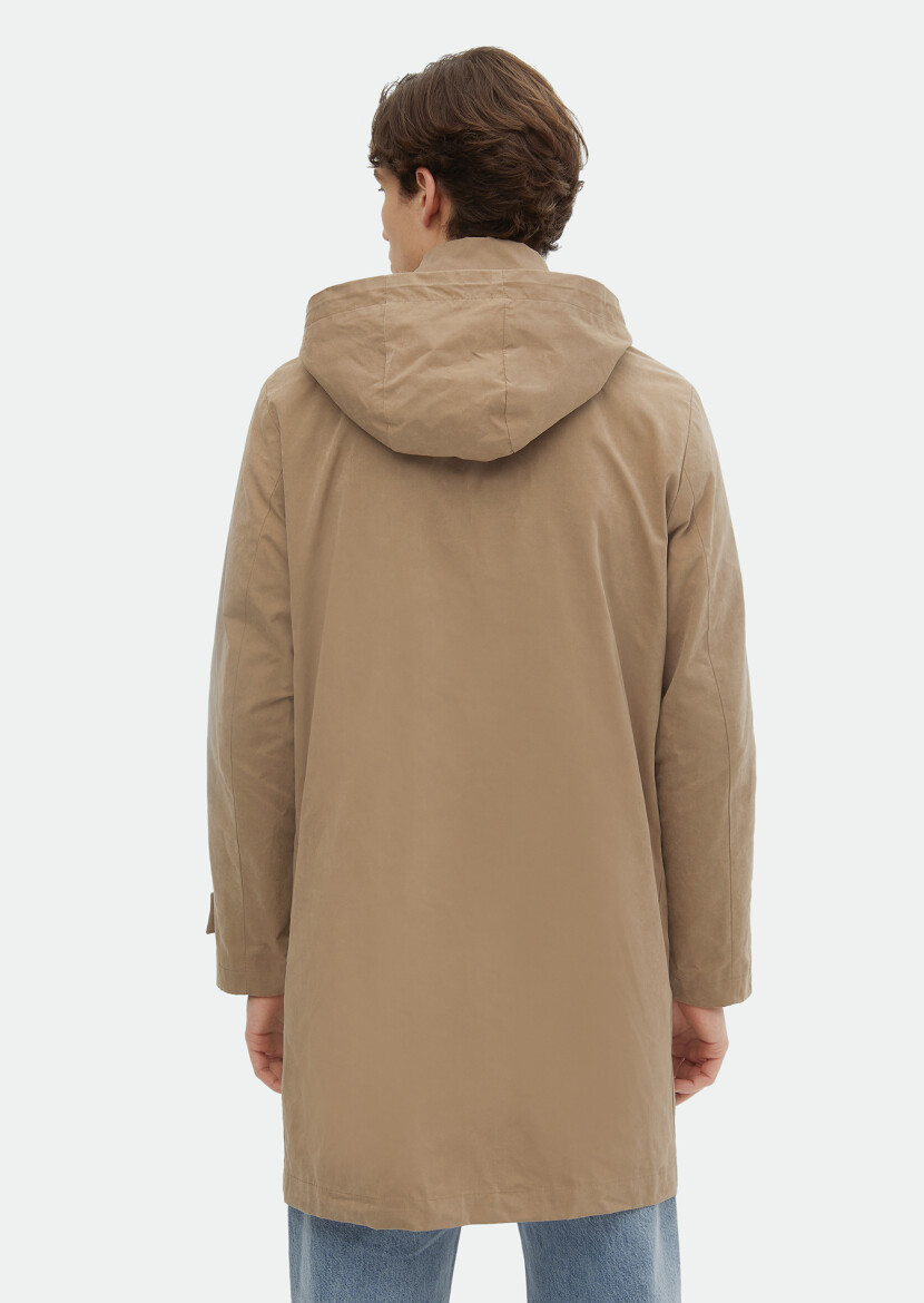 Deve Tüyü Regular Fit Gömlek Yaka Casual Dokuma Pardösü - 5