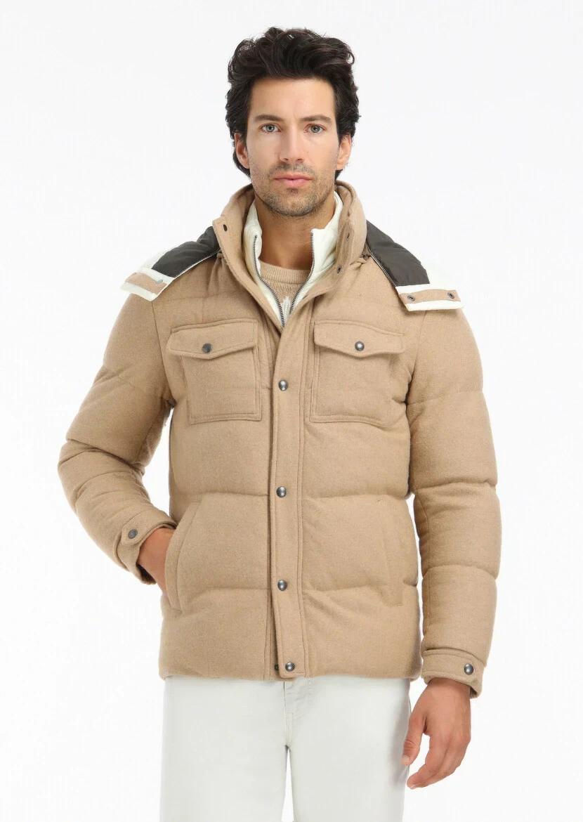 Deve Tüyü Regular Fit Kapüşonlu Casual Örme Kaban - 1