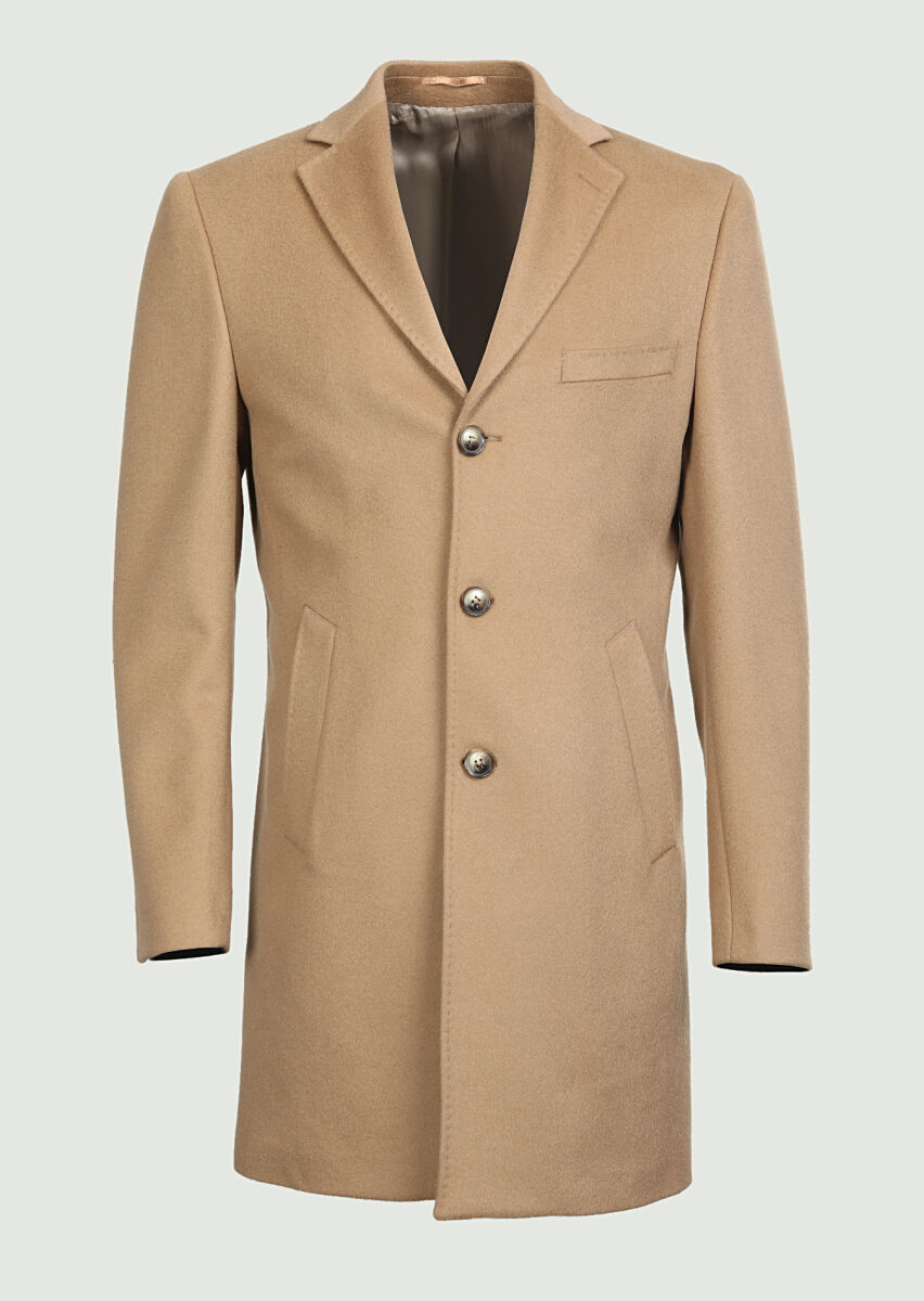 Deve Tüyü Regular Fit Kelebek Yaka Klasik Dokuma Palto - 6