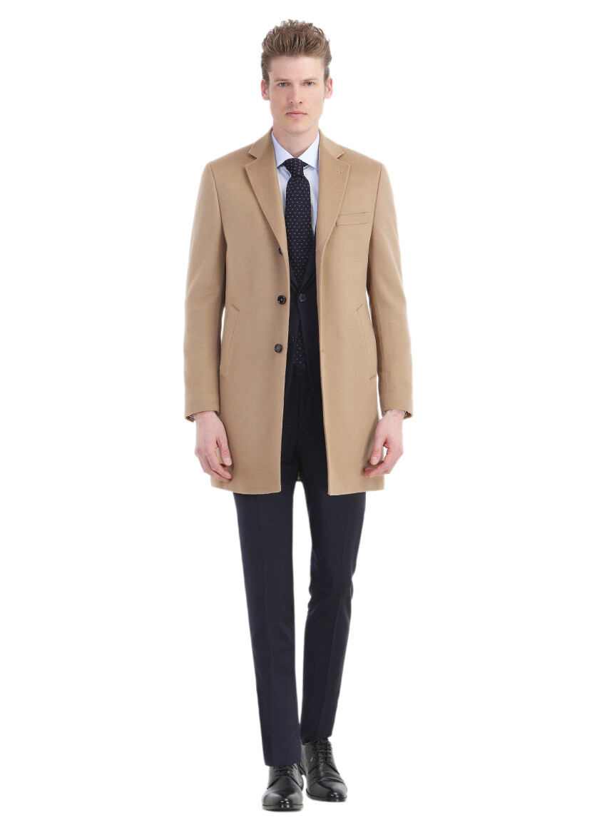 Deve Tüyü Regular Fit Kelebek Yaka Klasik Dokuma Palto - 2