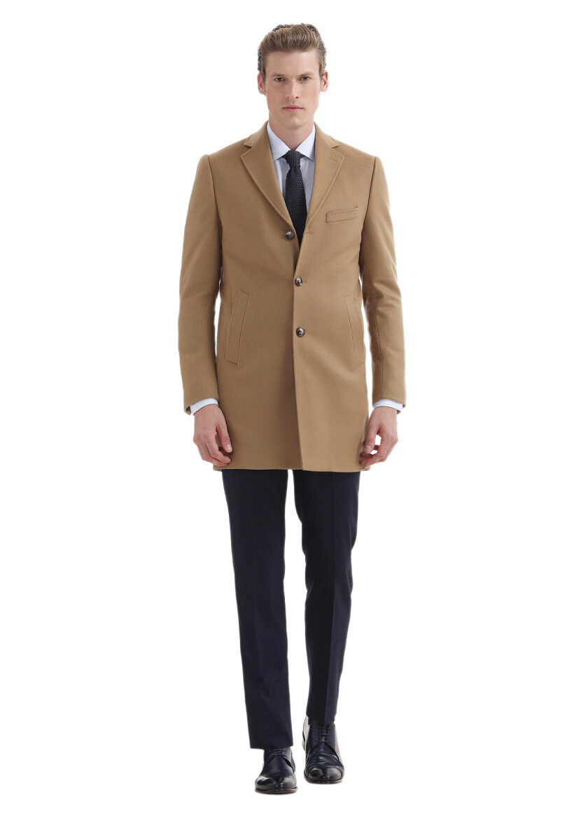 Deve Tüyü Regular Fit Kelebek Yaka Klasik Dokuma Palto - 2