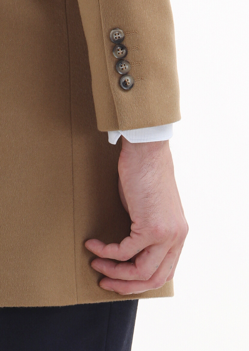 Deve Tüyü Regular Fit Kelebek Yaka Klasik Dokuma Palto - 5