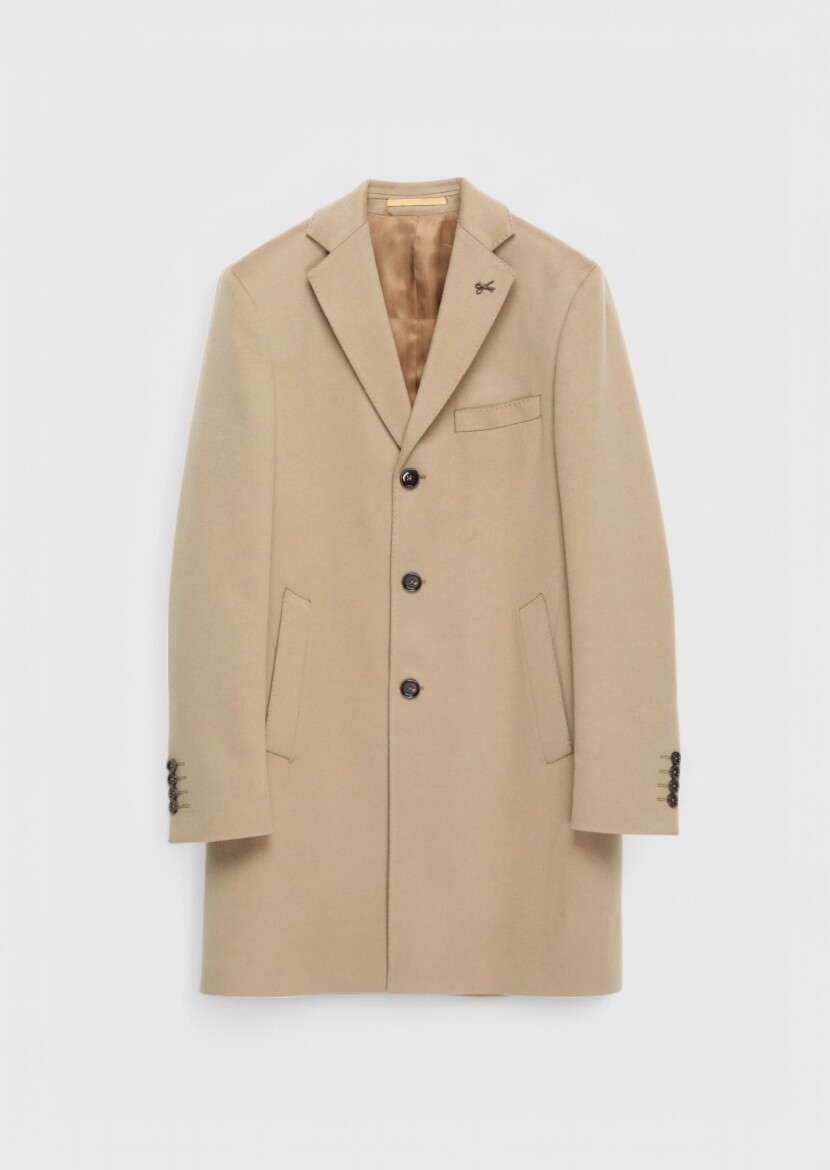 Deve Tüyü Regular Fit Kelebek Yaka Klasik Dokuma Palto - 5