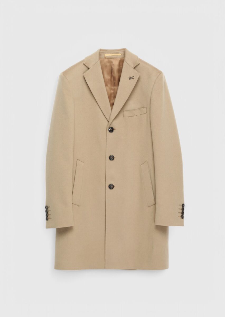 Deve Tüyü Regular Fit Kelebek Yaka Klasik Dokuma Palto - 5