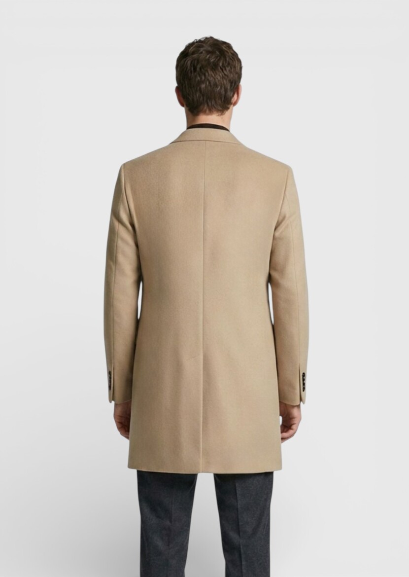 Deve Tüyü Regular Fit Kelebek Yaka Klasik Dokuma Palto - 4